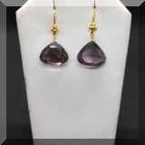 J095. 18K gold and amethyst stone drop earrings. - $85